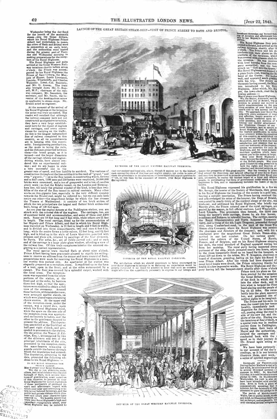 Original Old Antique Print 1843 Great Western Railway Terminus Royal C Victorian