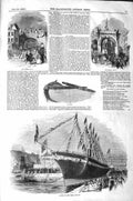 Original Old Antique Print 1843 Launch Ship Great Britain Triumphal Arch 19th
