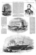 Old Antique Print 1843 Holy Island Ship Wreck Columbia Farne Lighthouse 19th