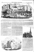 Original Old Antique Print 1843 Queen Coburg Tunnel Pier London School Church