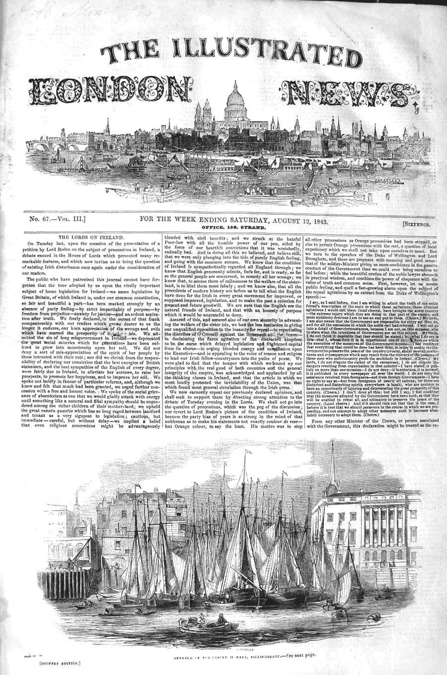 Original Old Antique Print 1843 Opening Oyster Market Billingsgate Boats 19th