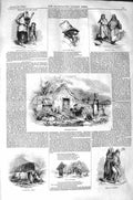 Original Old Antique Print 1843 Leinster Cottage Connemara Cabin Connaught Man