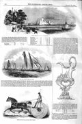 Old Antique Print 1843 Cowes Regatta Yachts Gem Flag Boat Trotting Horse 19th