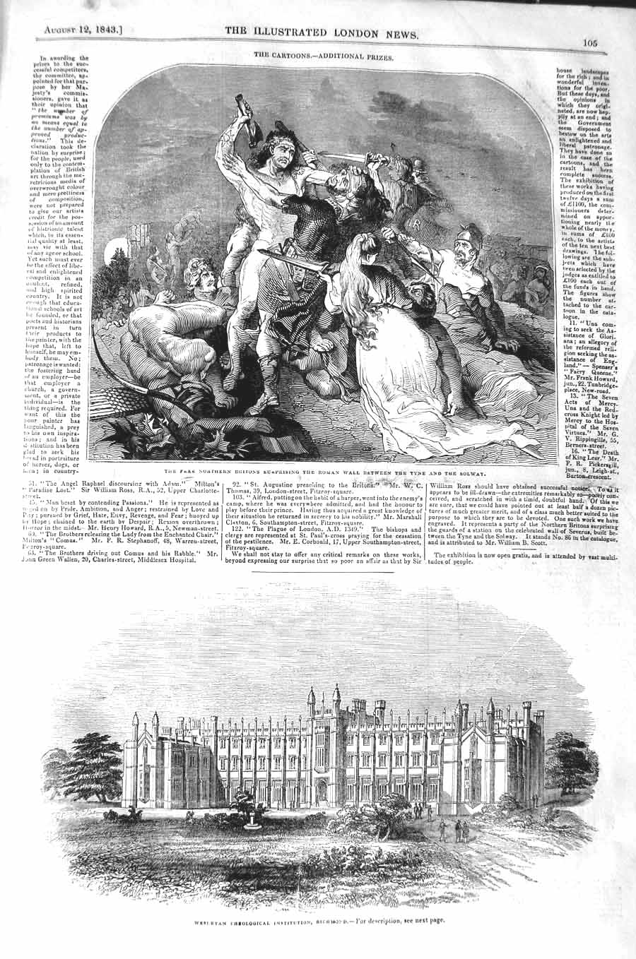 Original Old Antique Print 1843 Wesleyan Theological Richmond Roman Wall Solway