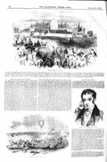 Old Antique Print 1843 Portrait Washington Irving Balloon Ascent Brighton 19th