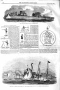 Old Antique Print 1843 Royal Artillery Company Cowes Harbour Royal Yacht 19th