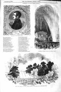 Old Antique Print 1843 Prince Albert Fireworks Virginia Water York Column 19th