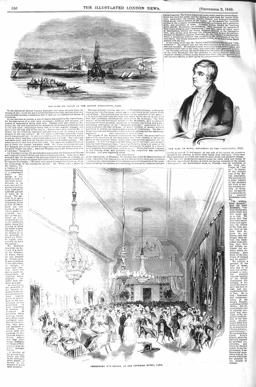 Original Old Antique Print 1843 Earl Rosse British Association Soiree Hot 19th