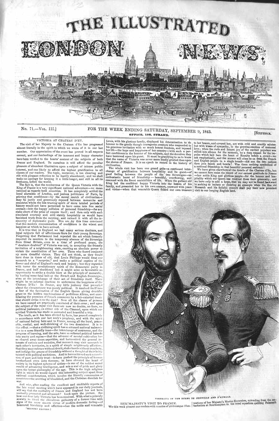 Original Old Antique Print 1843 Portrait Duke Joinville D'Aumale Men Uniforms