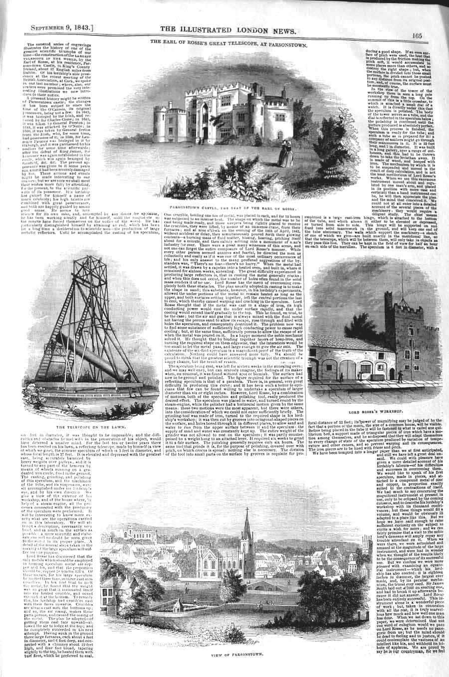 Original Old Antique Print 1843 Earl Rosse Telescope Parsonstown Workshop 19th