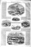 Old Antique Print 1843 Ship Vincent Spithead Ryde Isle Wight Castle Regis 19th