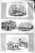 Original Old Antique Print 1843 Queen Albert Devonport Isle Wight Ship Castle