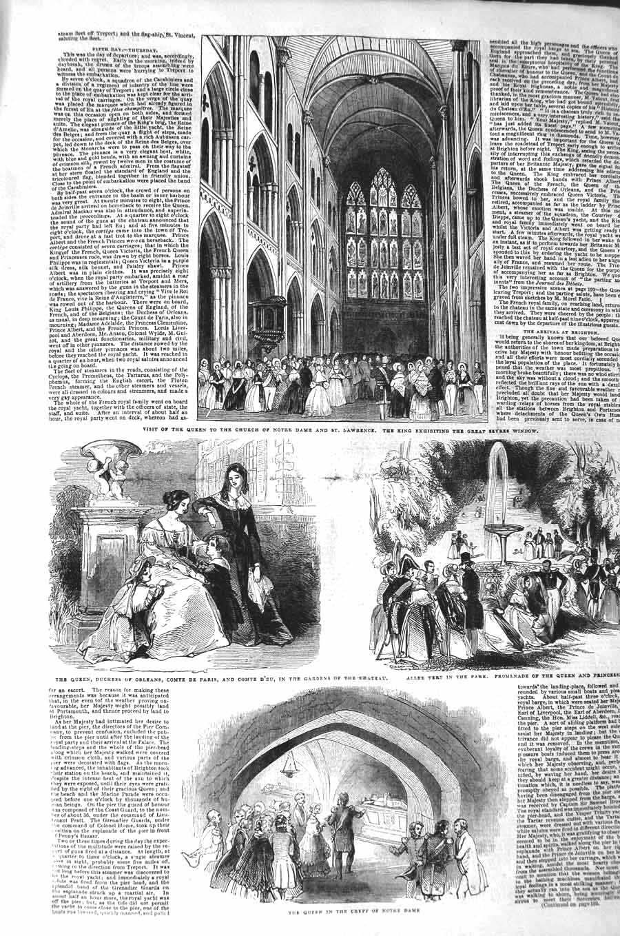 Old Antique Print 1843 Queen Church Notre Dame Lawrence Duchess Orleans 19th