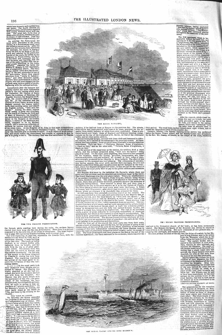 Original Old Antique Print 1843 Royal Pavilion Yacht Harbour Princes Promenade