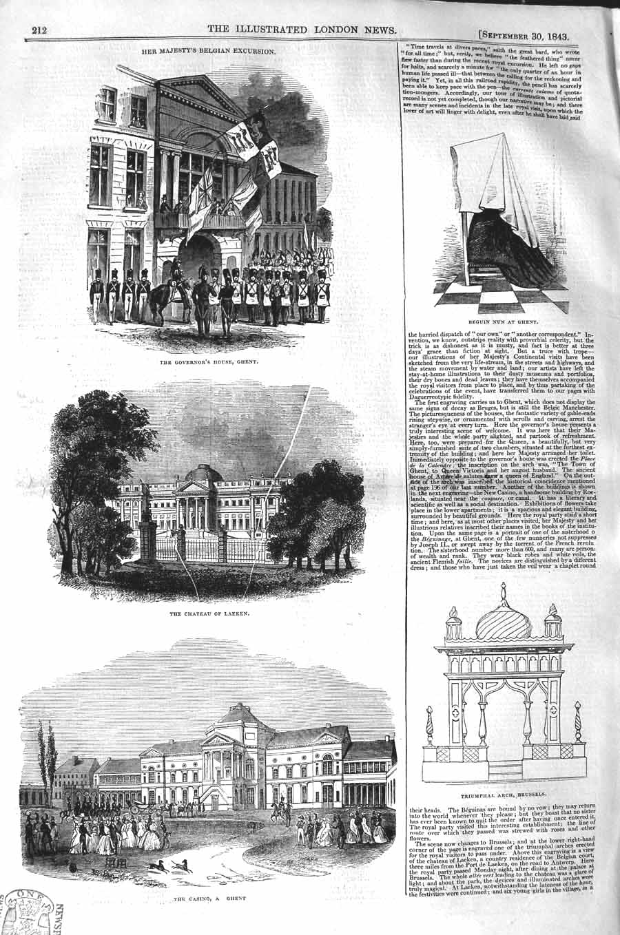 Old Antique Print 1843 Queen Belgium Governors House Ghent Chateau Casino 19th