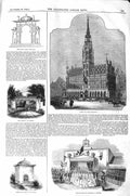 Original Old Antique Print 1843 Hotel De Ville Brussels Laeken Flowers Malines