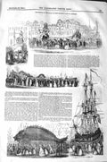 Original Old Antique Print 1843 Procession Giant Majesty Queen Antwerp Ship