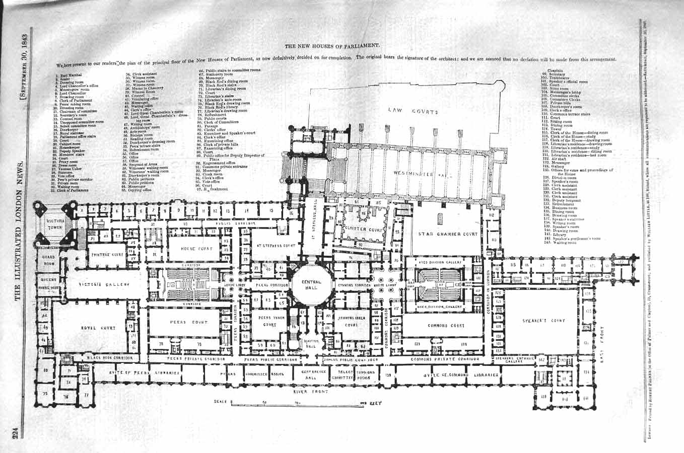 Original Old Antique Print 1843 Plan New Houses Parliament London Westminst 19th