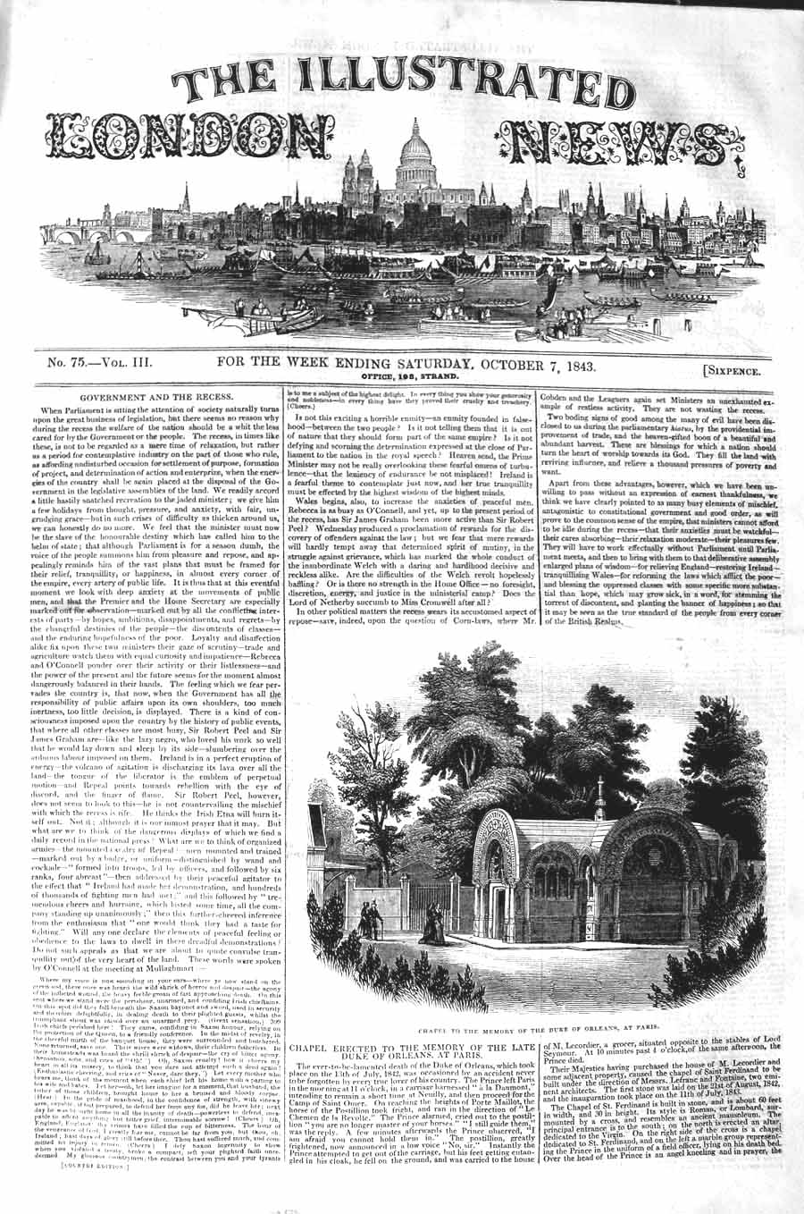 Original Old Antique Print 1843 Chapel Memory Duke Orleans Paris Architecture