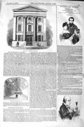 Original Old Antique Print 1843 Public Building Reading Great Hall Architecture