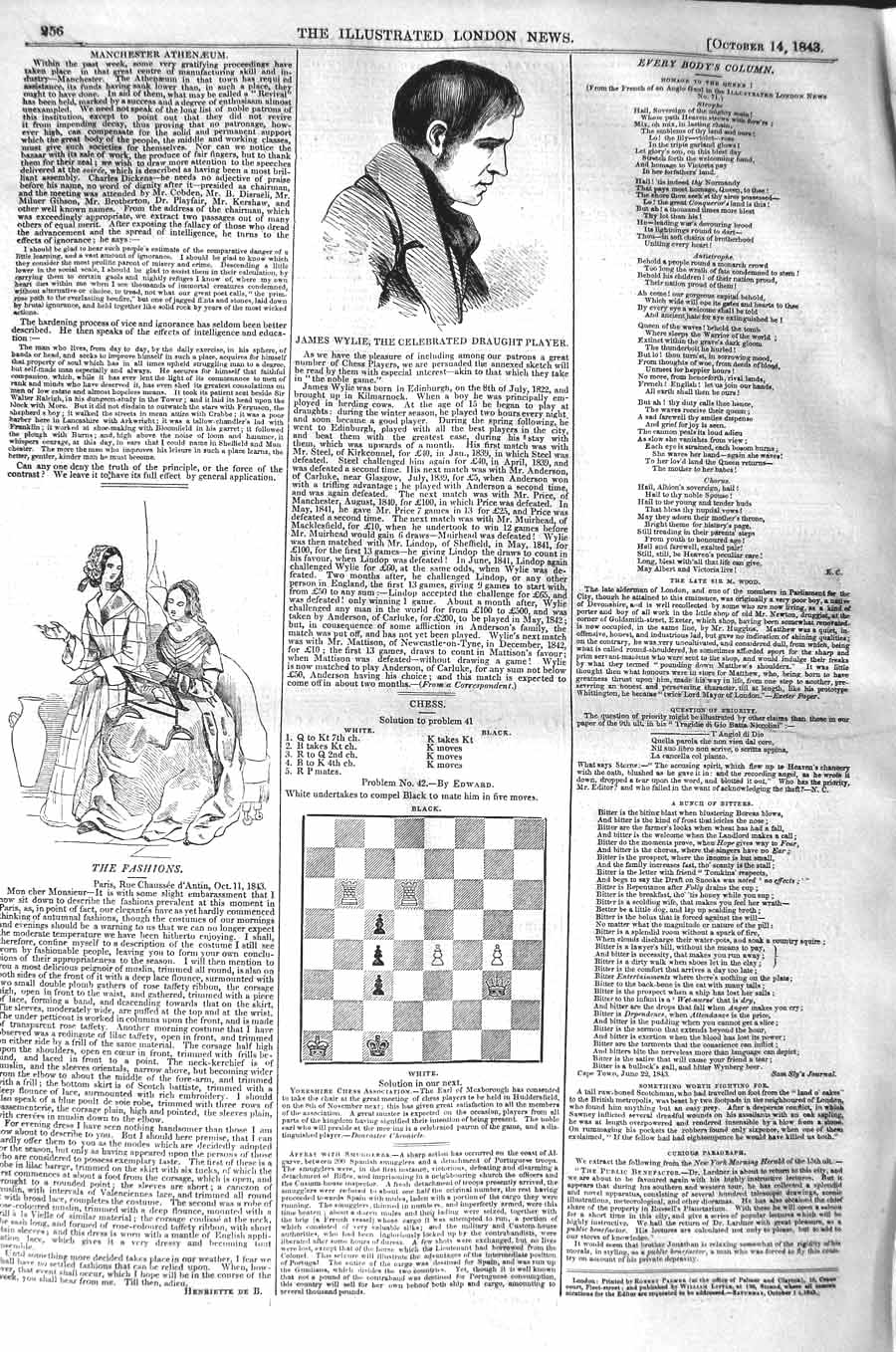 Old Antique Print 1843 Portrait James Wylie Draught Player Fashion Ladies 19th