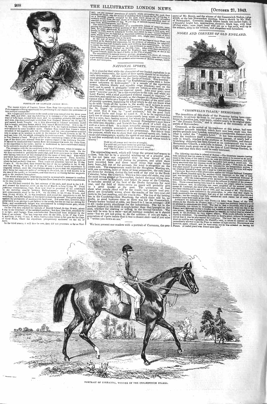 Original Old Antique Print 1843 Corranna Winner Cesarewitch Horse Jam Victorian