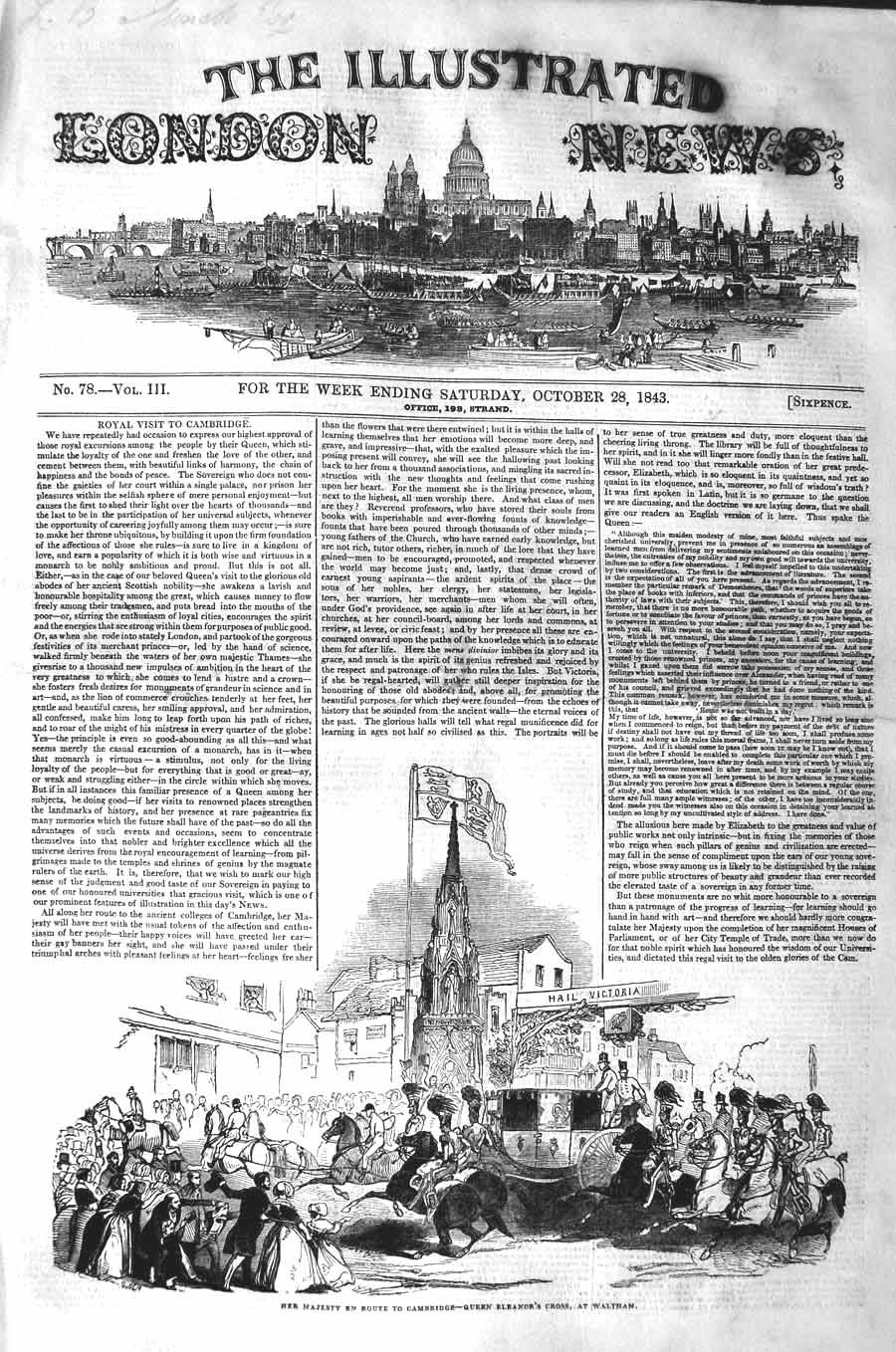 Original Old Antique Print 1843 Queen Eleanor Cross Waltham Carriage Ca 19th