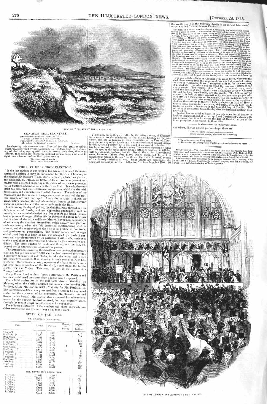 Original Old Antique Print 1843 Conquer Hill Clontarf London Election Nom 19th