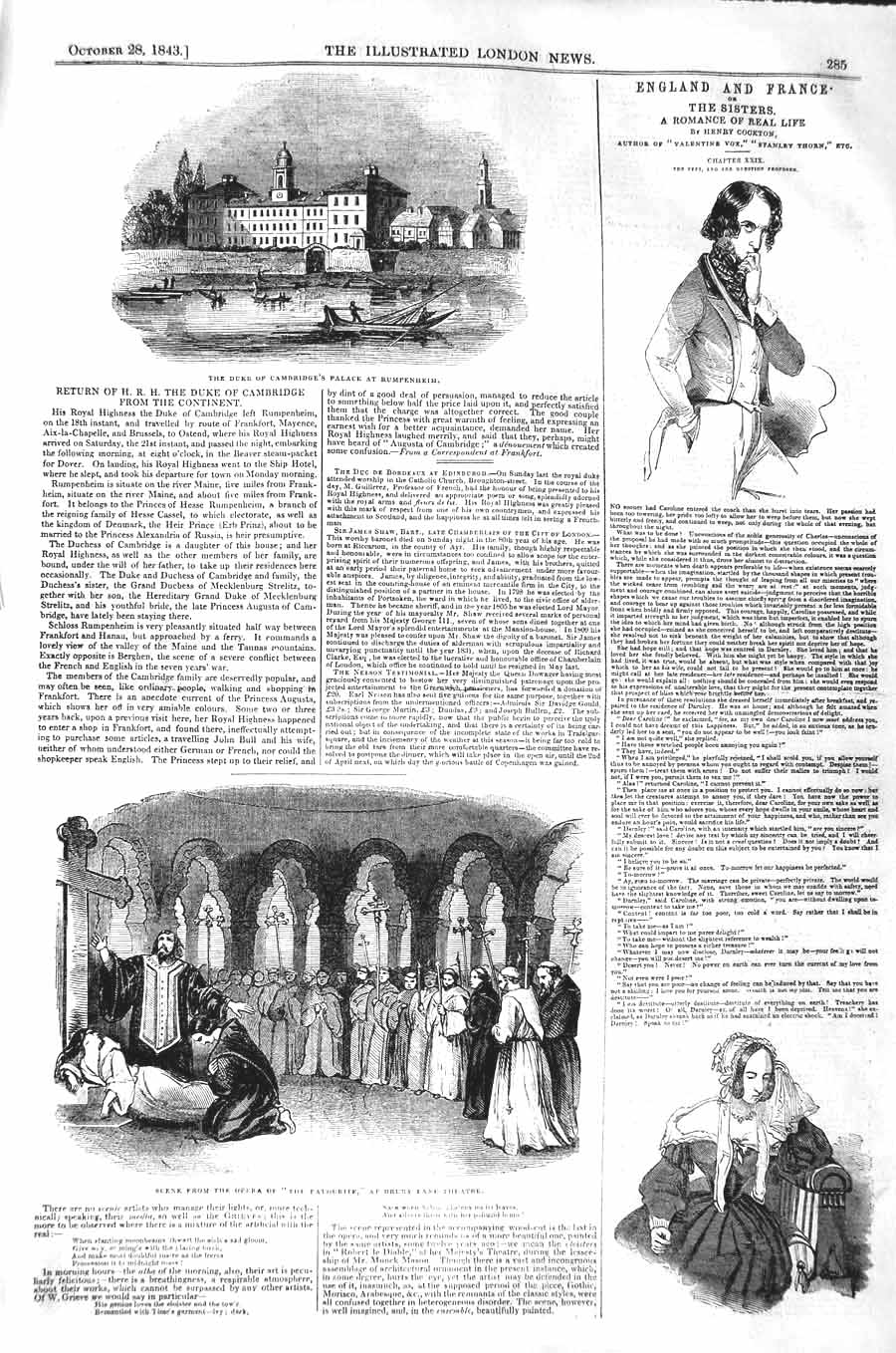 Old Antique Print 1843 Duke Cambridge Rumpenheim Drury Theatre Favourite 19th
