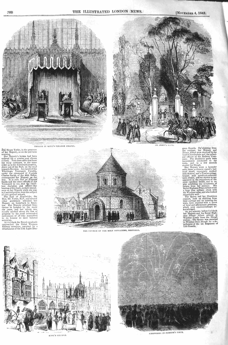 Original Old Antique Print 1843 Throne King'S College Chapel Church Sepulchre