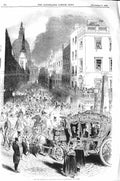 Original Old Antique Print 1843 Lord Mayor State Procession Ludgate Hill London