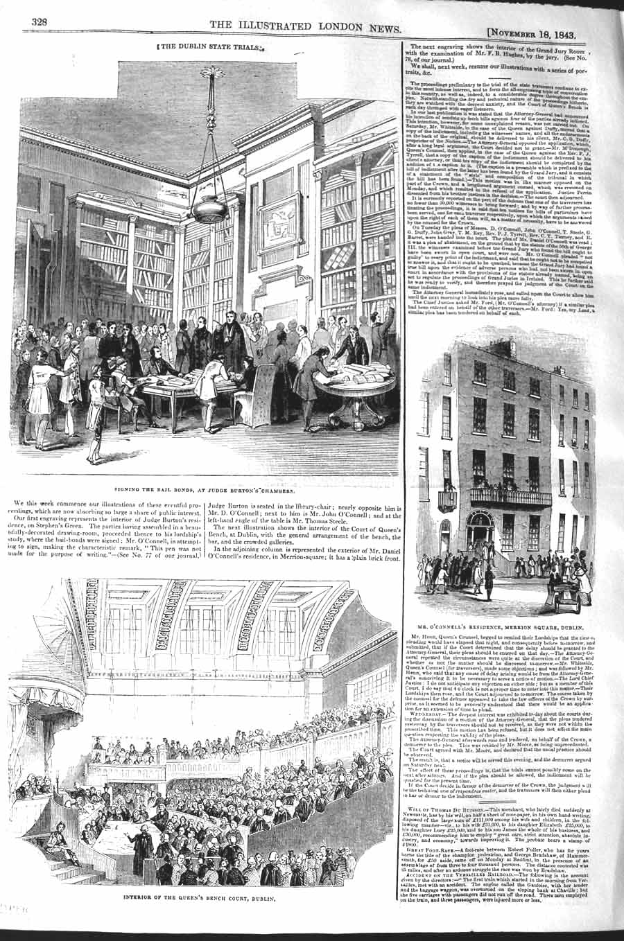 Old Antique Print 1843 Bail Bonds Judge Burton Chambers O'Connell Dublin 19th