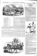 Original Old Antique Print 1843 Melton Mowbury Fox Hunting Sport Horses 19th