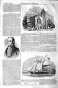 Original Old Antique Print 1843 Bromley Church Portrait Warburton Dove Ships