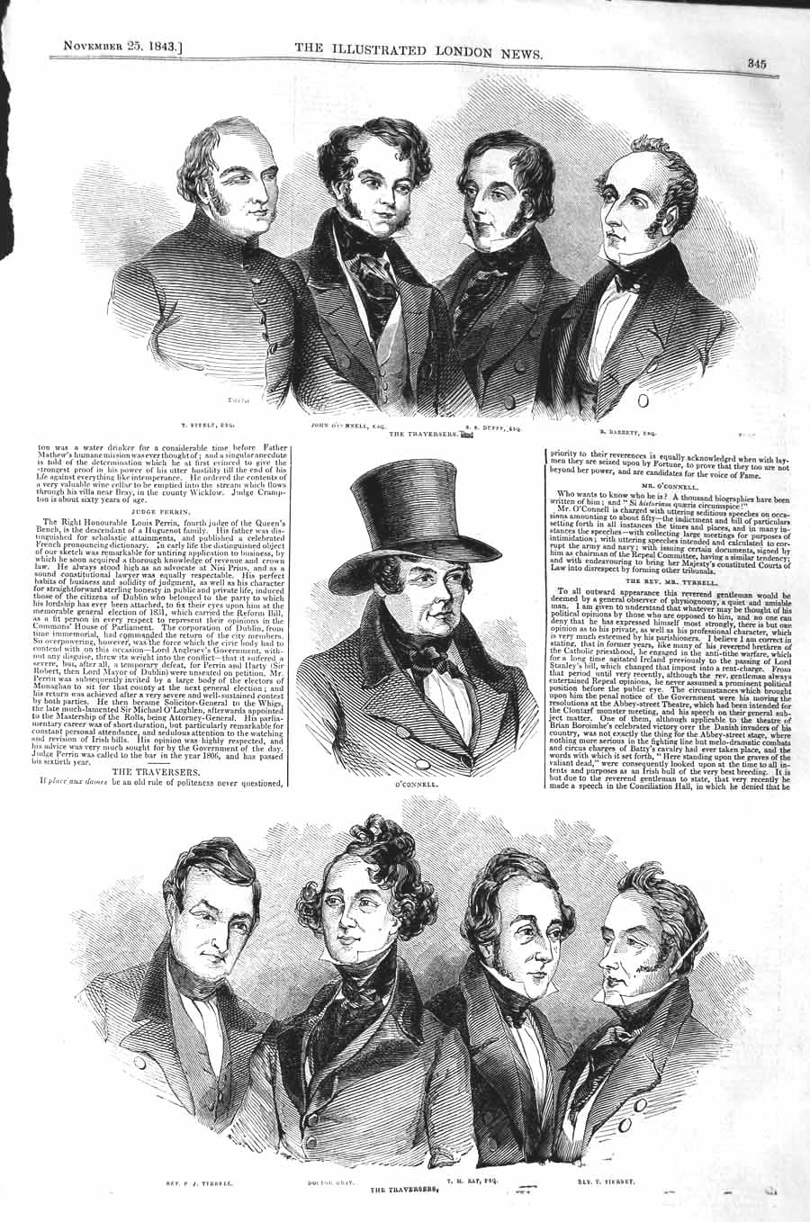 Old Antique Print 1843 Traversers Steele Duffy O'Connell Gray Ray Tierney 19th