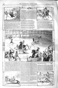 Original Old Antique Print 1843 Spanish Bull Fight Sport Men Horse Victorian