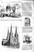 Original Old Antique Print 1843 Queen Lichfield Cathedral Birthplace Johnson