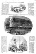 Original Old Antique Print 1843 Bridge Illuminations Chatsworth Conservatory
