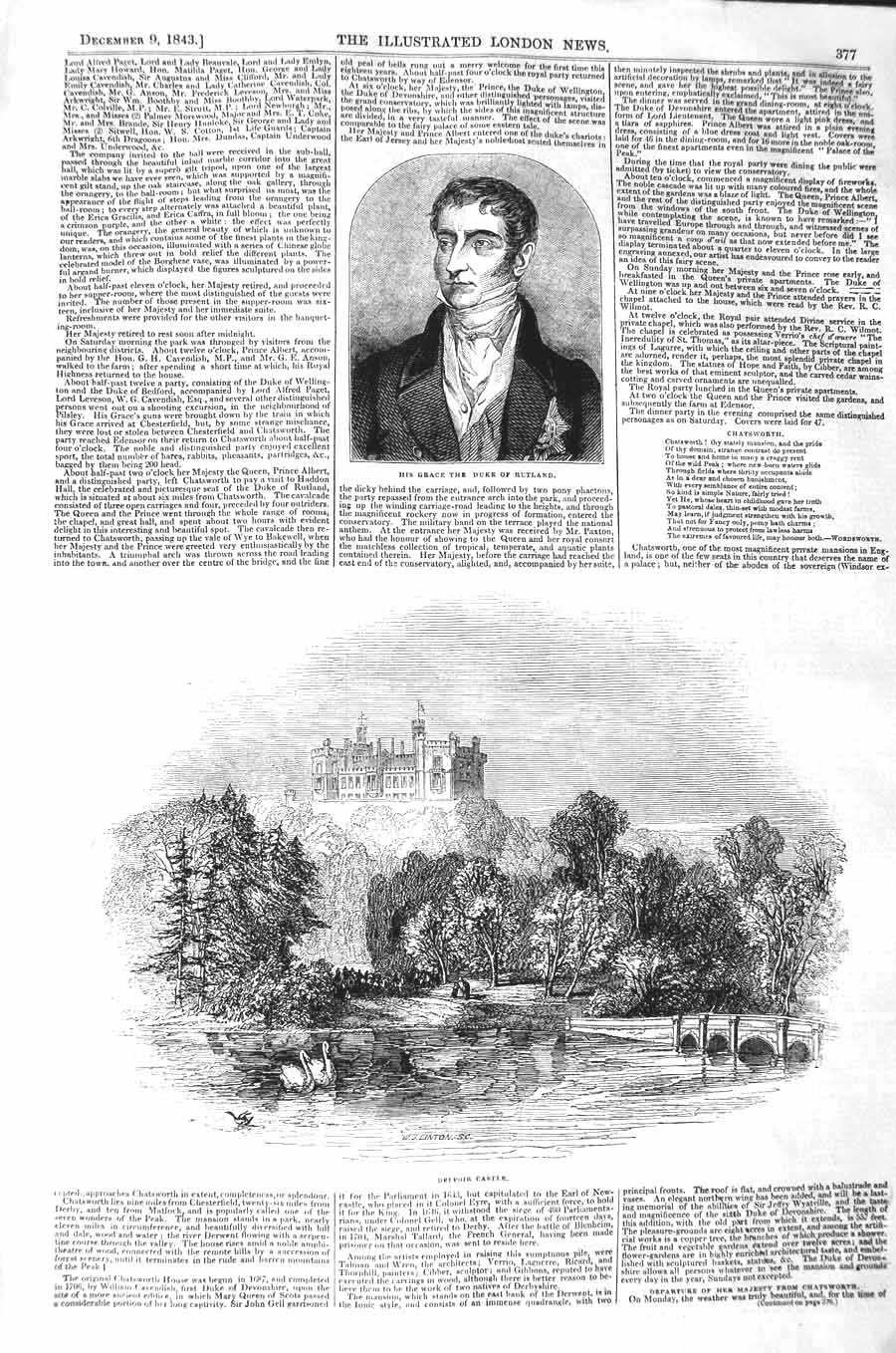 Original Old Antique Print 1843 Duke Rutland Belvoir Castle Architecture 19th