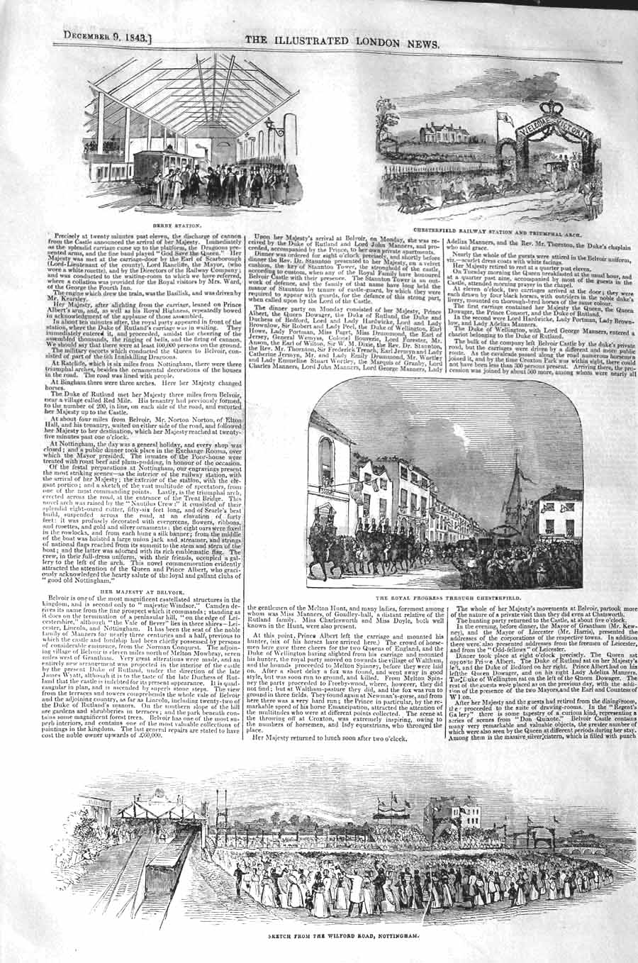 Original Old Antique Print 1843 Derby Railway Station Chesterfield Not Victorian