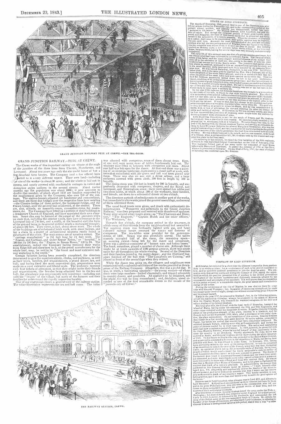Original Old Antique Print 1843 Lord Lynedoch Railway Station Crewe Tea-Room