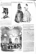 Original Old Antique Print 1843 Infantry Cap Rotunda Ban England Ladies Fashion