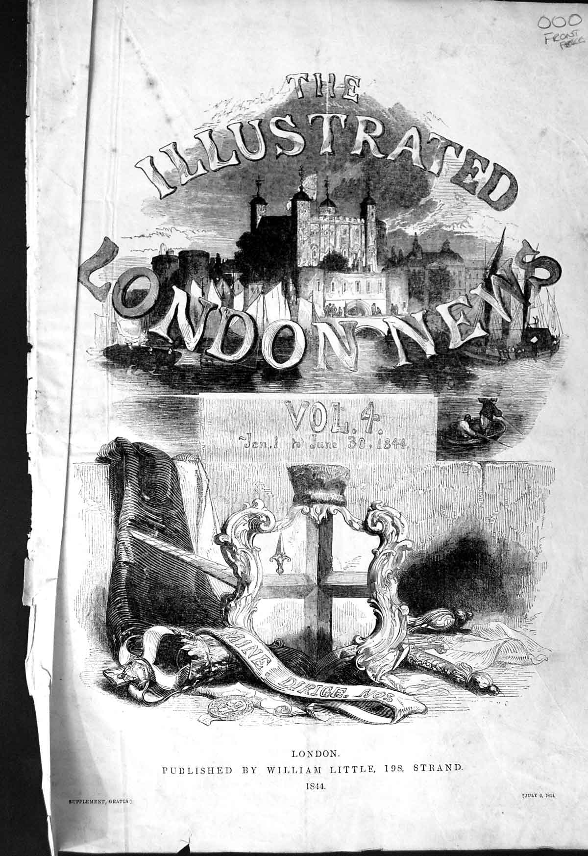 Old Antique Print 1844 Illustrated London News Front Piece Architecture 19th