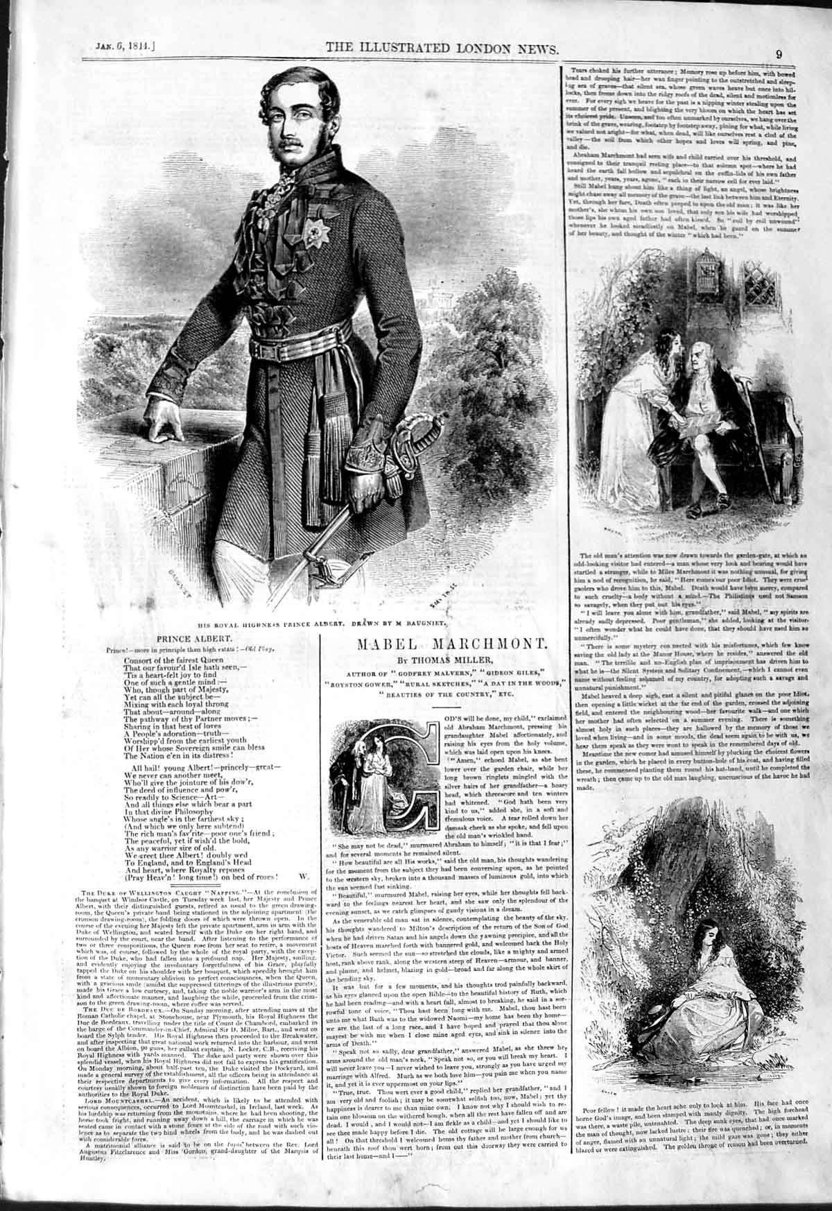 Original Old Antique Print 1844 Portrait Royal Highness Prince Albert Victorian