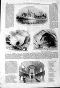 Old Antique Print 1844 Alton Towers Earl Shrewsbury Welch Church Holborn 19th