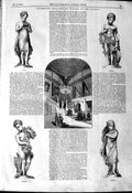 Original Old Antique Print 1844 Gsmith'S Hall Statues Season Grand Staircase