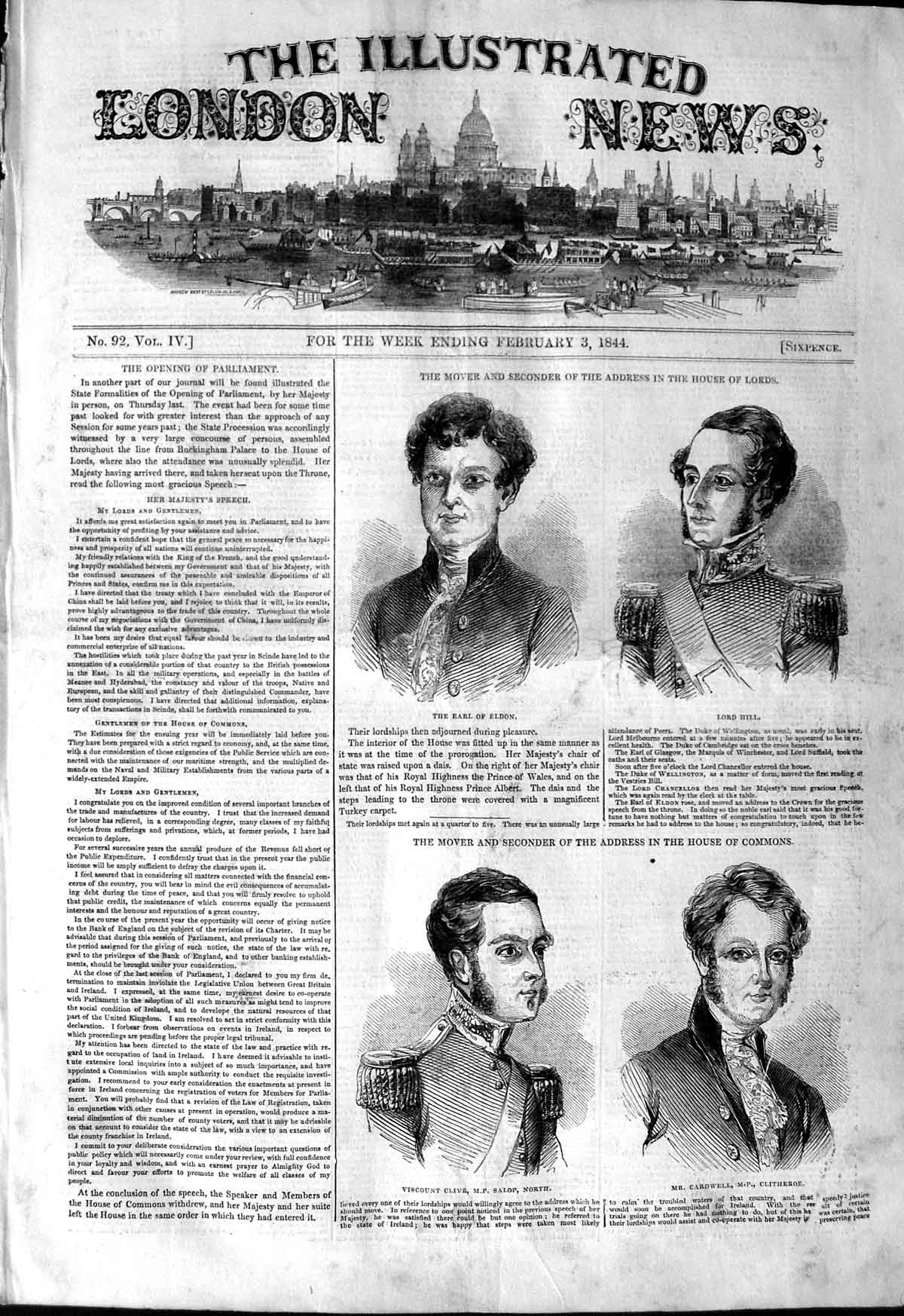 Old Antique Print 1844 Earl Eldon Lord Hill Viscount Salop Clive Cardwell 19th