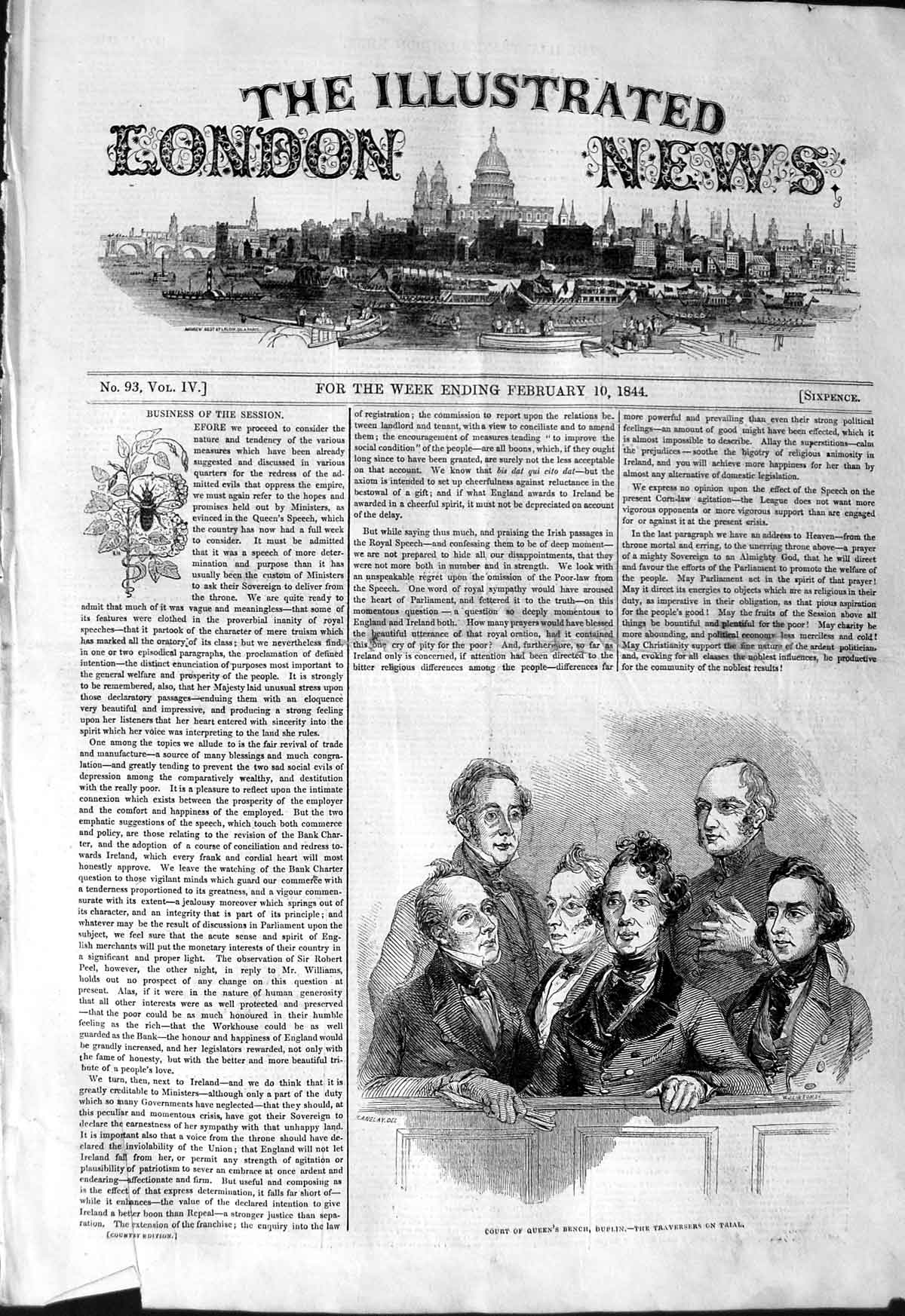 Old Antique Print 1844 Court Queen'S Bench Dublin Traversers Trial Court 19th
