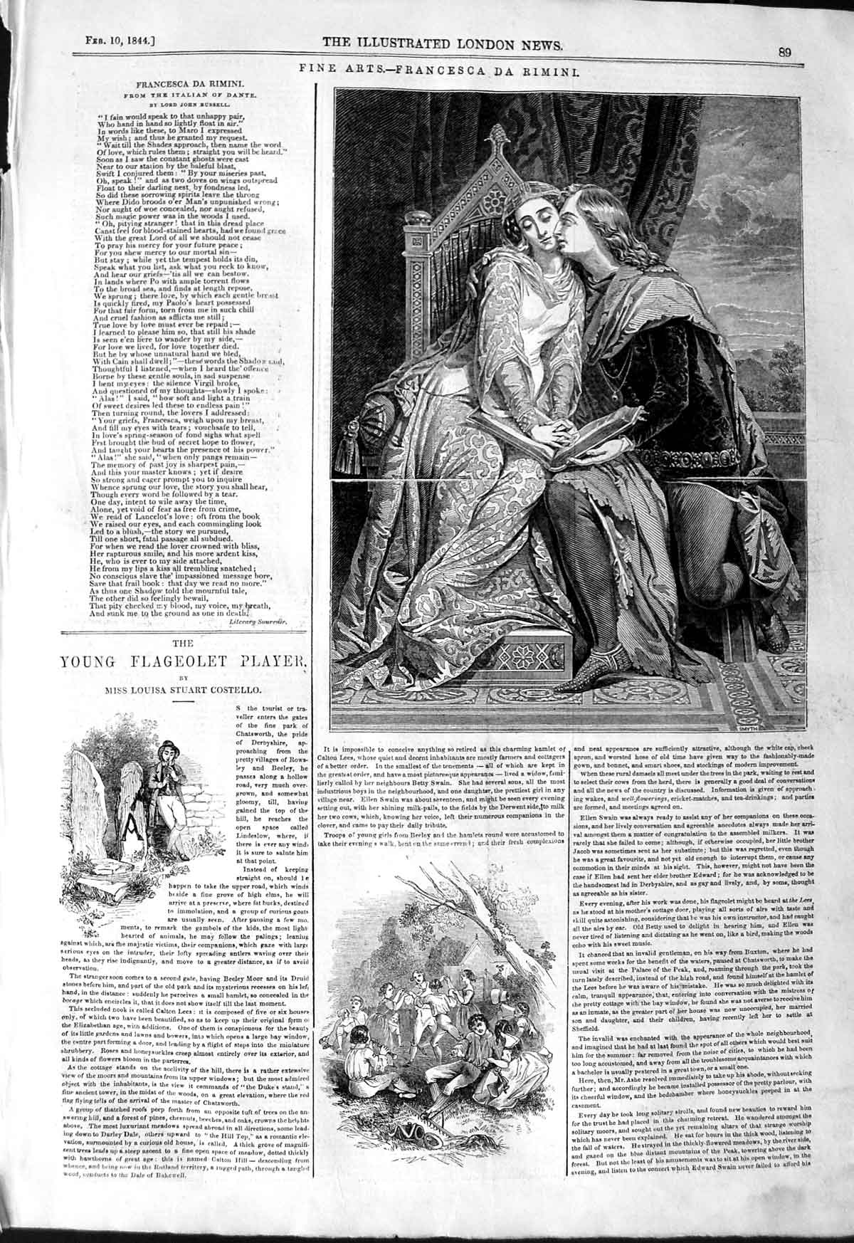 Original Old Antique Print 1844 Fine Art Francesca Da Rimini Romance Russell