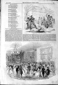 Original Old Antique Print 1844 Snow Balling British Foreign Institute Dancing